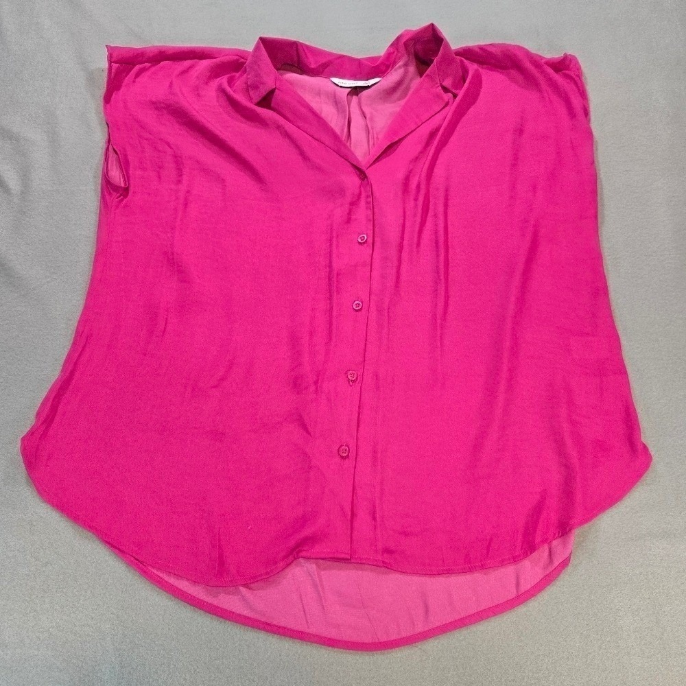 Nine West Blouse Women XXL Pink Button Up High Low Sleeveless Career Top